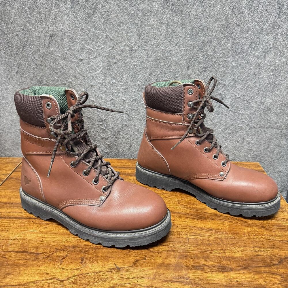 Texas Steer Boots Mens Size 9.5 Brown Leather Insulated Work Snow Oil Resistant